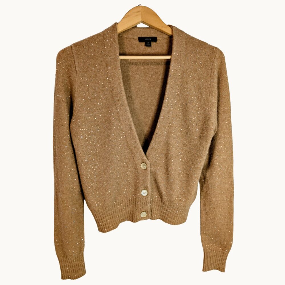 J.Crew Camel Sparkle Merino Wool & Alpaca Cardigan | Size M | Mint Condition